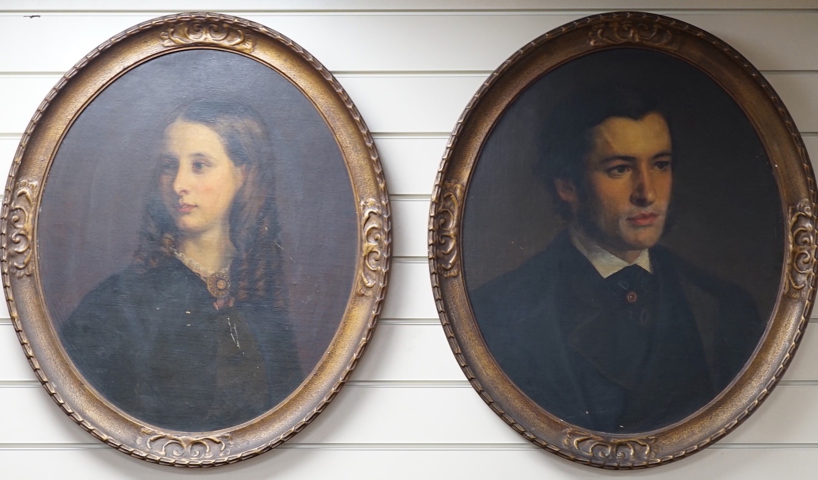 19th century Scottish School, pair of oils on board, Portraits James Shaw of Edinburgh and his wife, 61 x 51cm